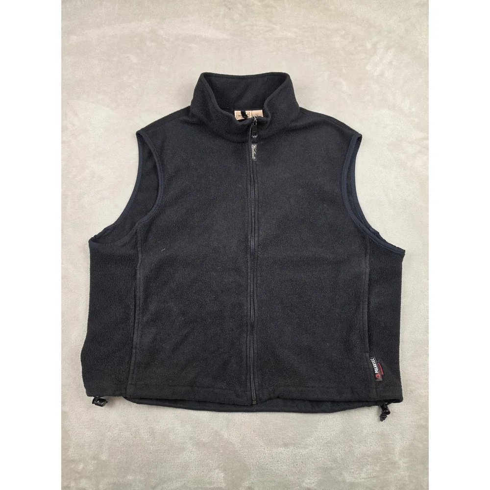 Woolrich Fleece Vest Men XL Black Polartec Full Zip Sleeveless Jacket Fits Short